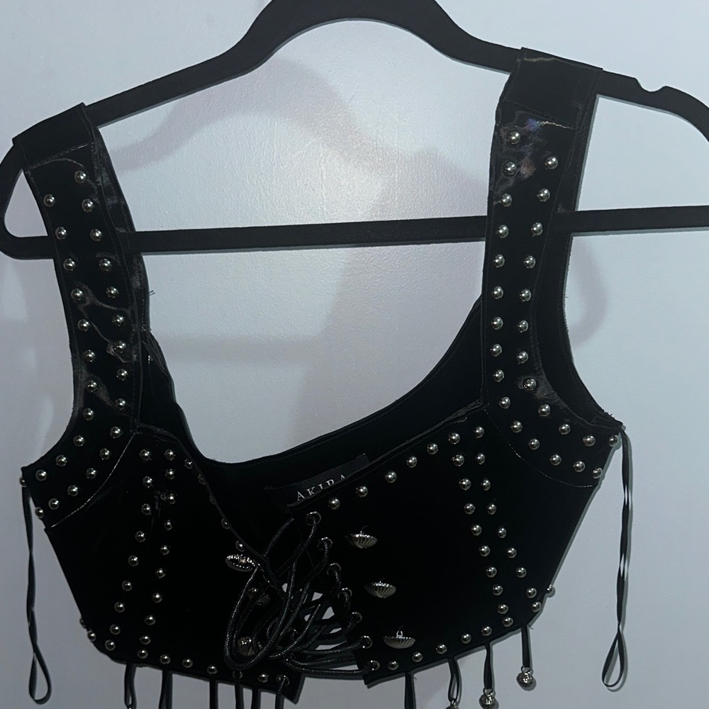 AKIRA Black Studded Lace-Up Crop Top
